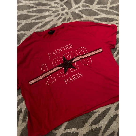 Red Top Shop J’adore Paris Graphic Tee - Picture 1 of 4
